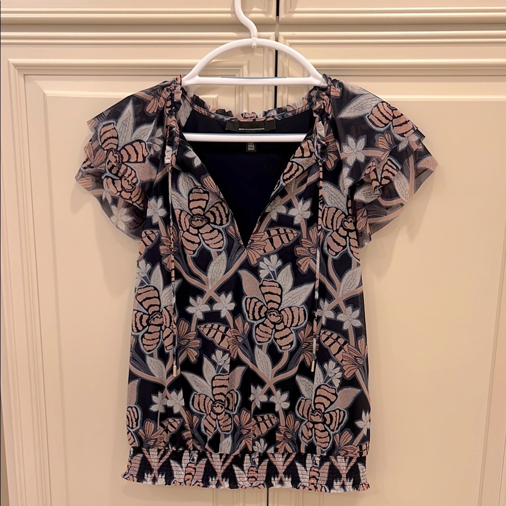 White House Black Market Navy Floral Top